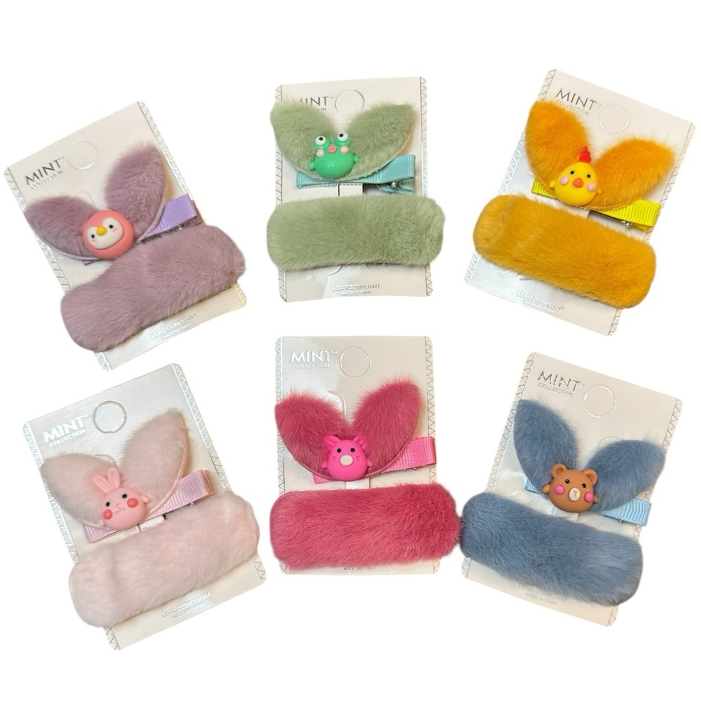 Furry Cartoon Spring Hairpins Set of 2 Easter Pastel Mix